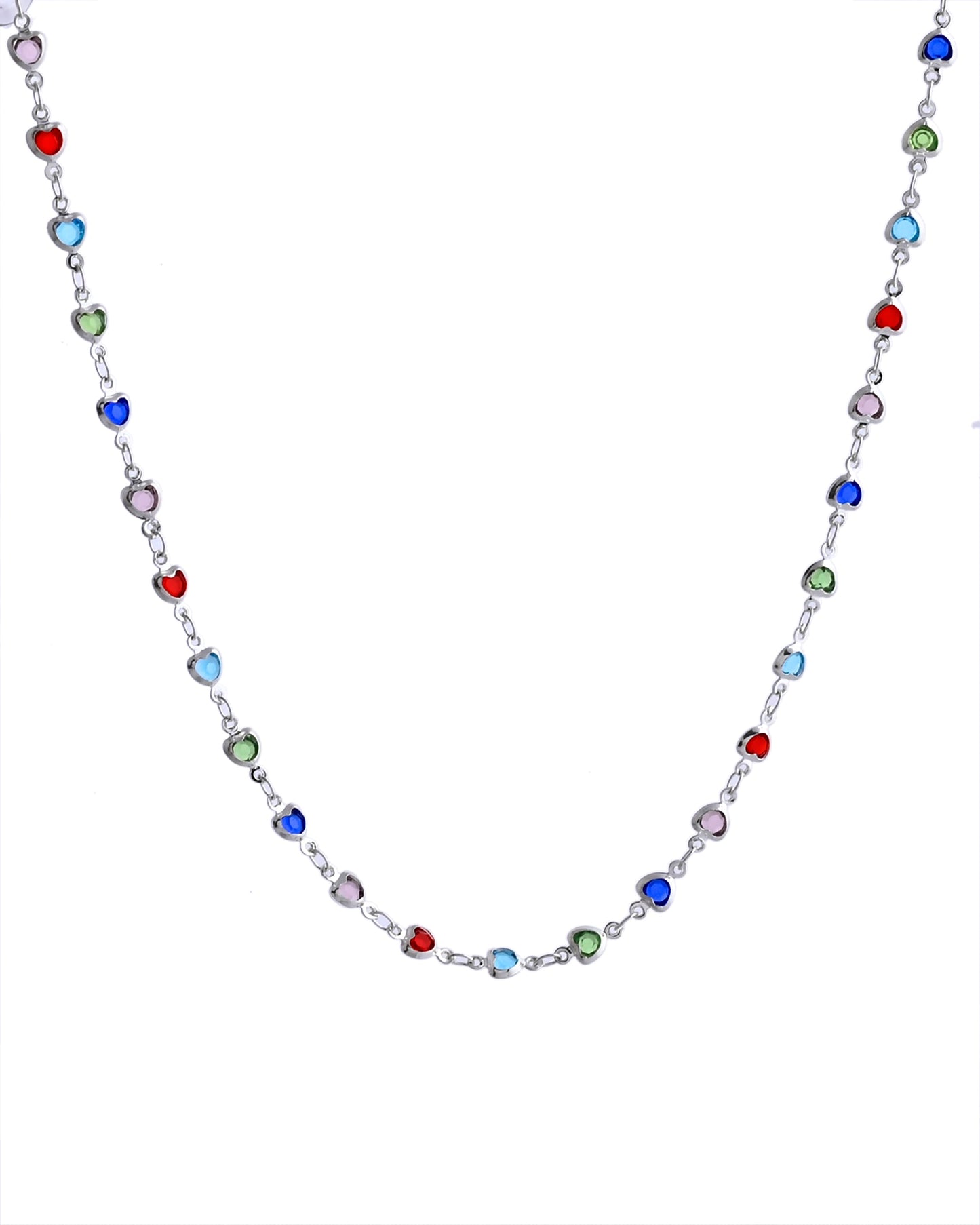 VOJ Silver Plated Multi Colour Stone Heart Shape Chain | Swadesiicart