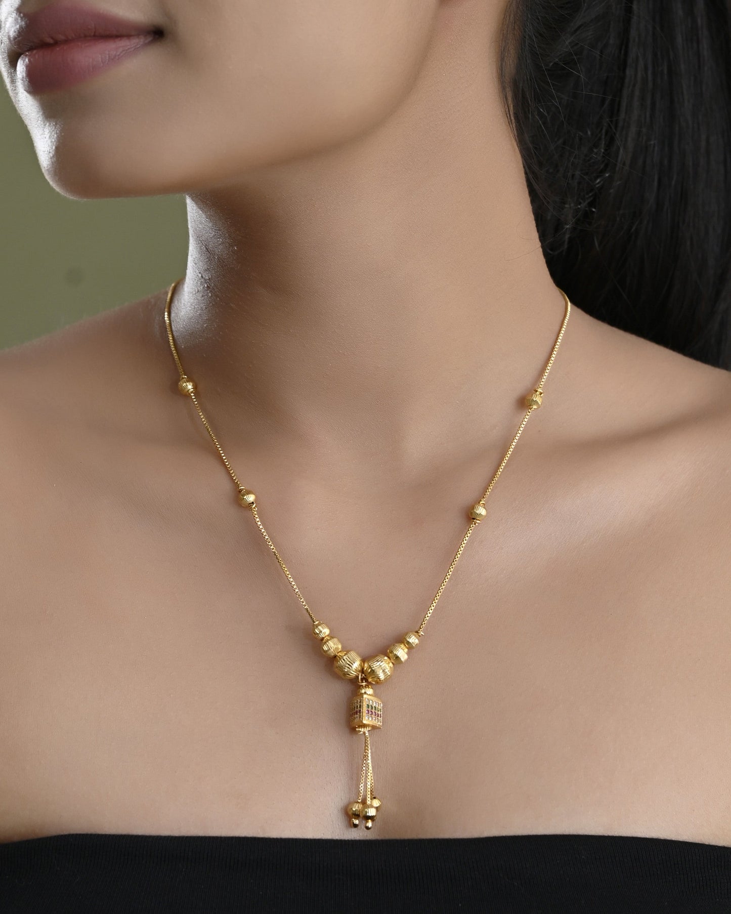 VOJ Gold-Polished Stainless Steel Multi Color Stone Studded Chain For Women | Swadesiicart
