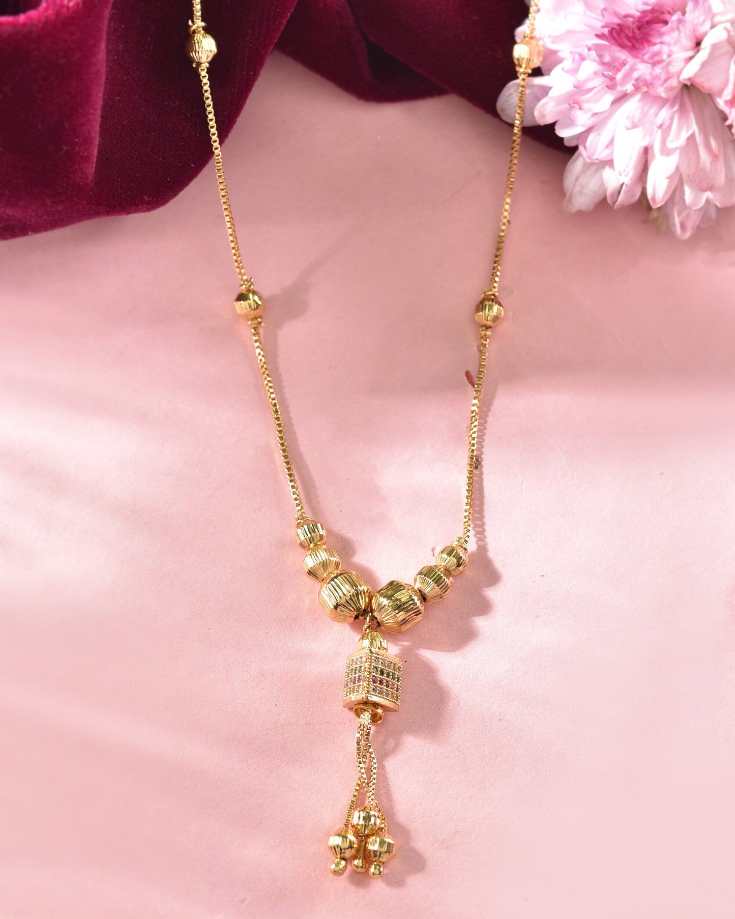 VOJ Gold-Polished Stainless Steel Multi Color Stone Studded Chain For Women | Swadesiicart