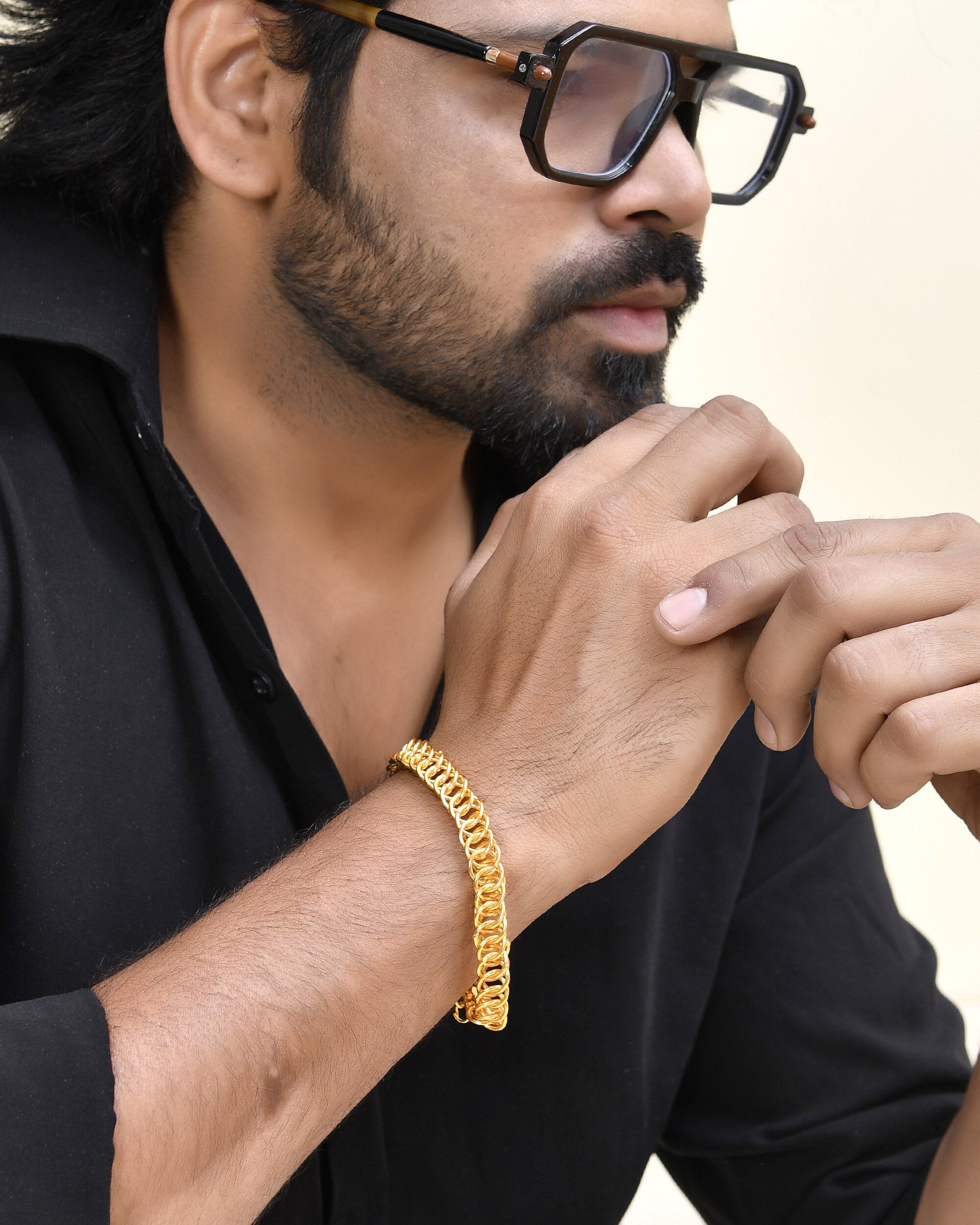 VOJ Gold-Polished Stainless Steel Elegent Men's Bracelet - Swadesiicart