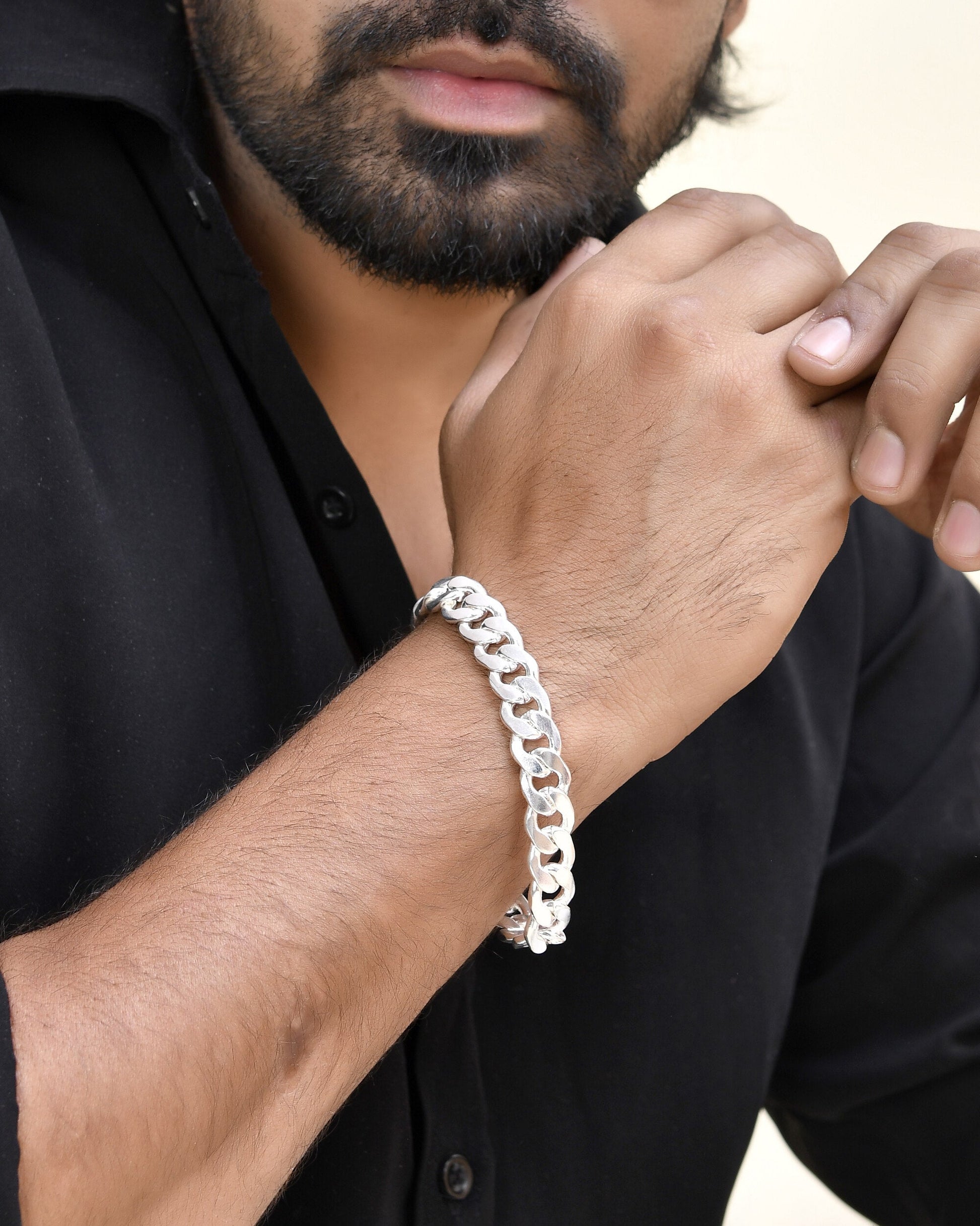 VOJ Silver Plated Stainless Steel Elegent Men's Bracelet - Swadesiicart