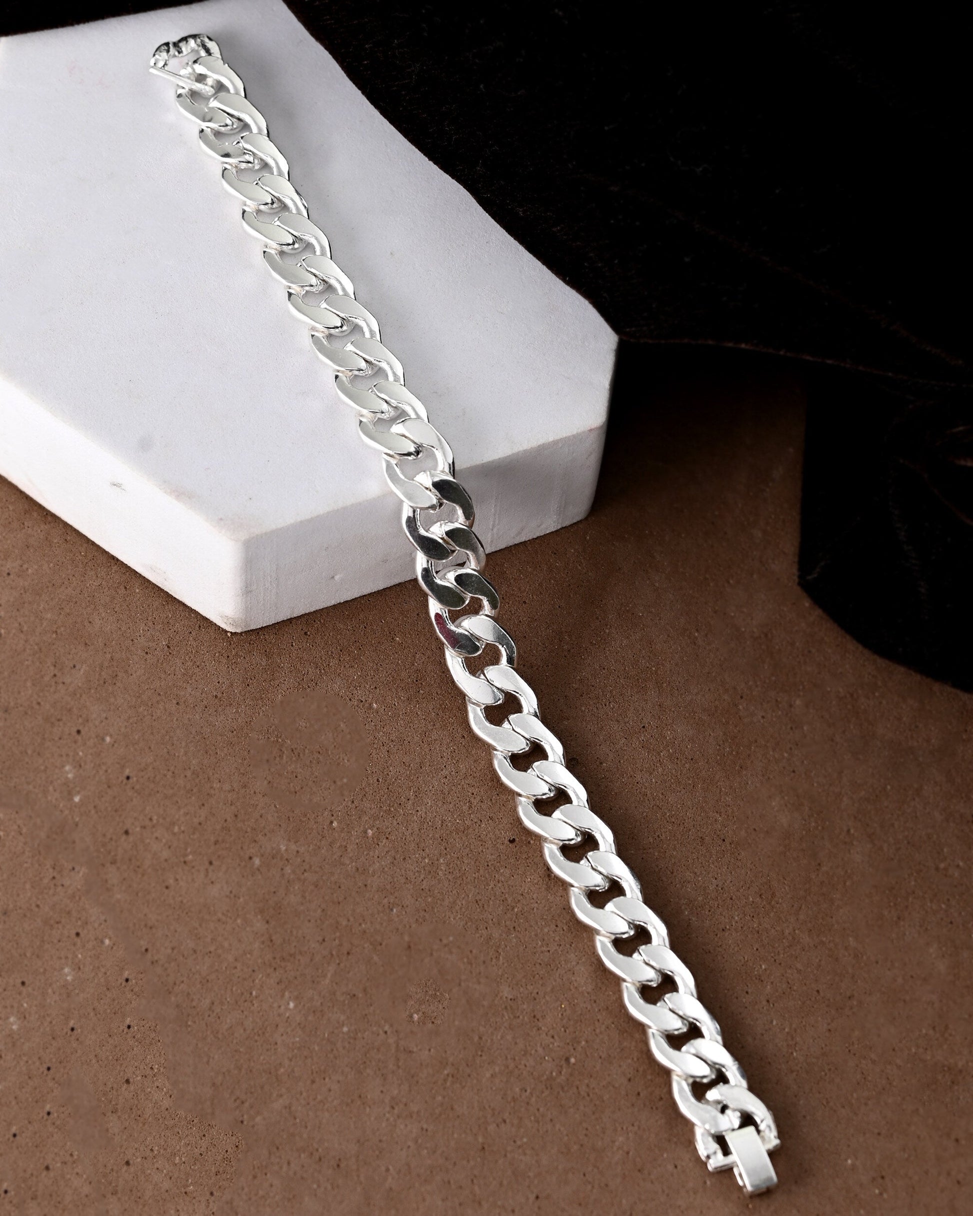 VOJ Silver Plated Stainless Steel Elegent Men's Bracelet - Swadesiicart