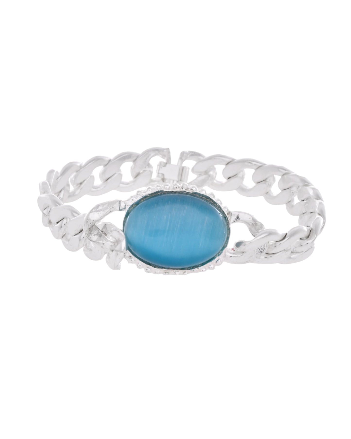 VOJ Silver Plated Blue Stone Men's Bracelet - Swadesiicart
