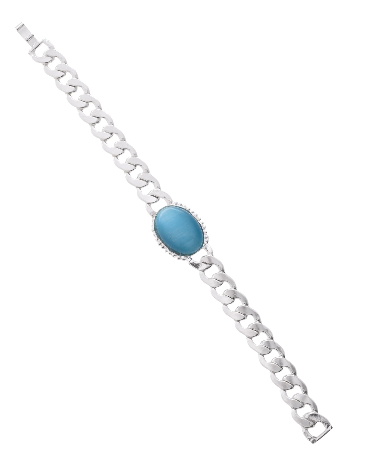 VOJ Silver Plated Blue Stone Men's Bracelet - Swadesiicart