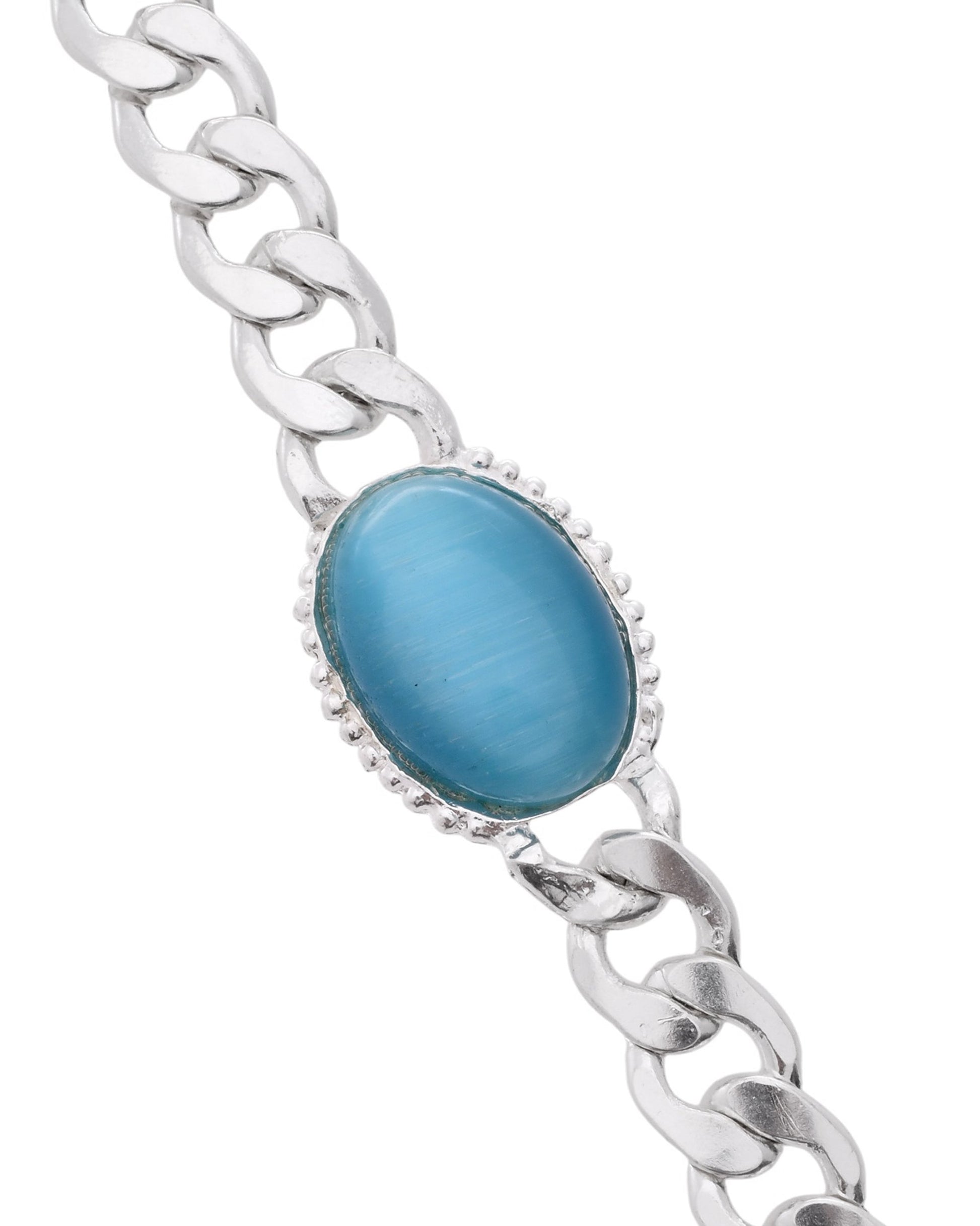 VOJ Silver Plated Blue Stone Men's Bracelet - Swadesiicart