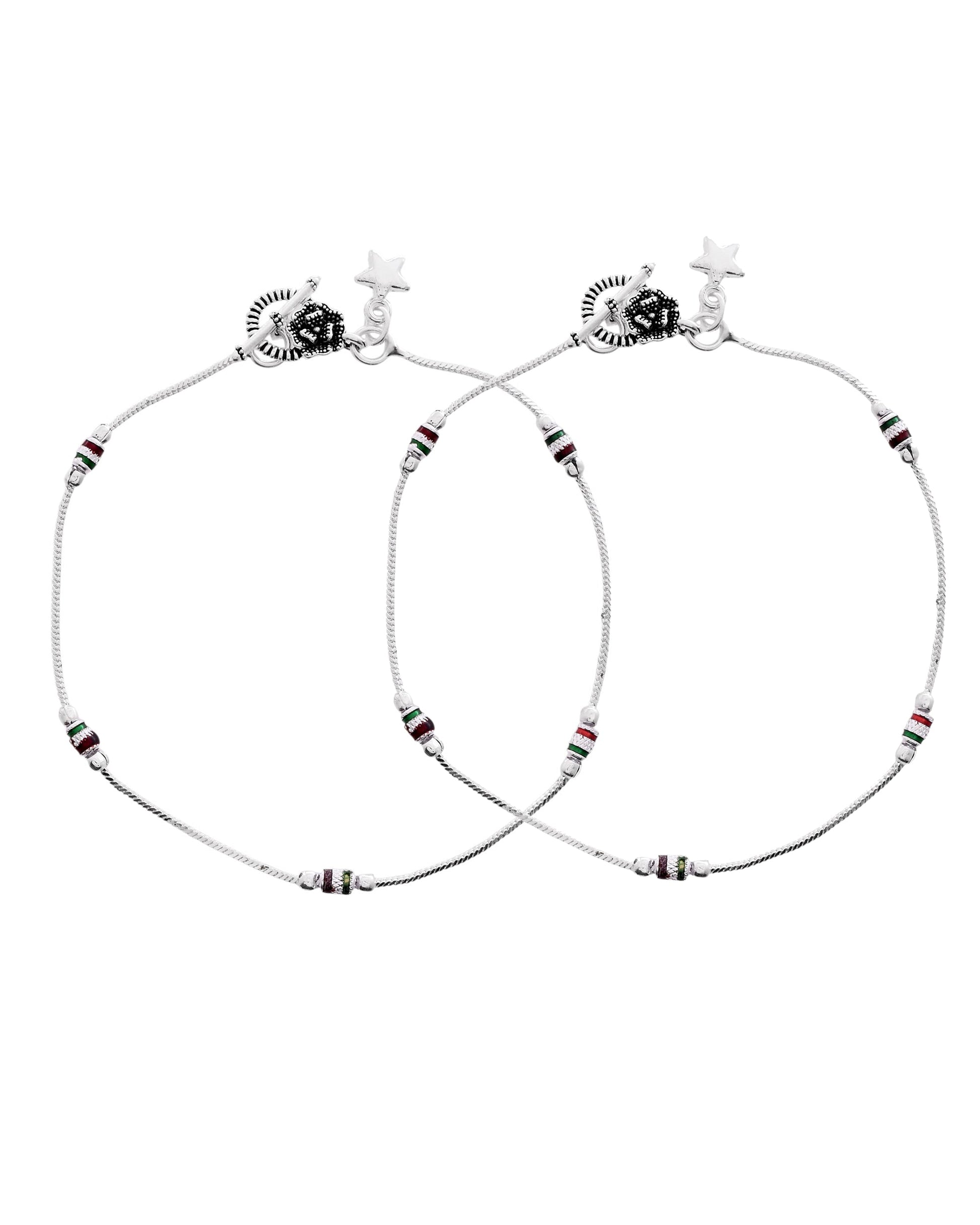 VOJ Set of 2 Silver Plated Elegent Anklet - Swadesiicart