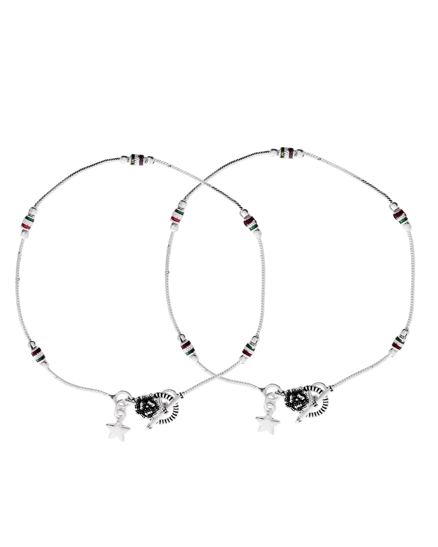 VOJ Set of 2 Silver Plated Elegent Anklet - Swadesiicart