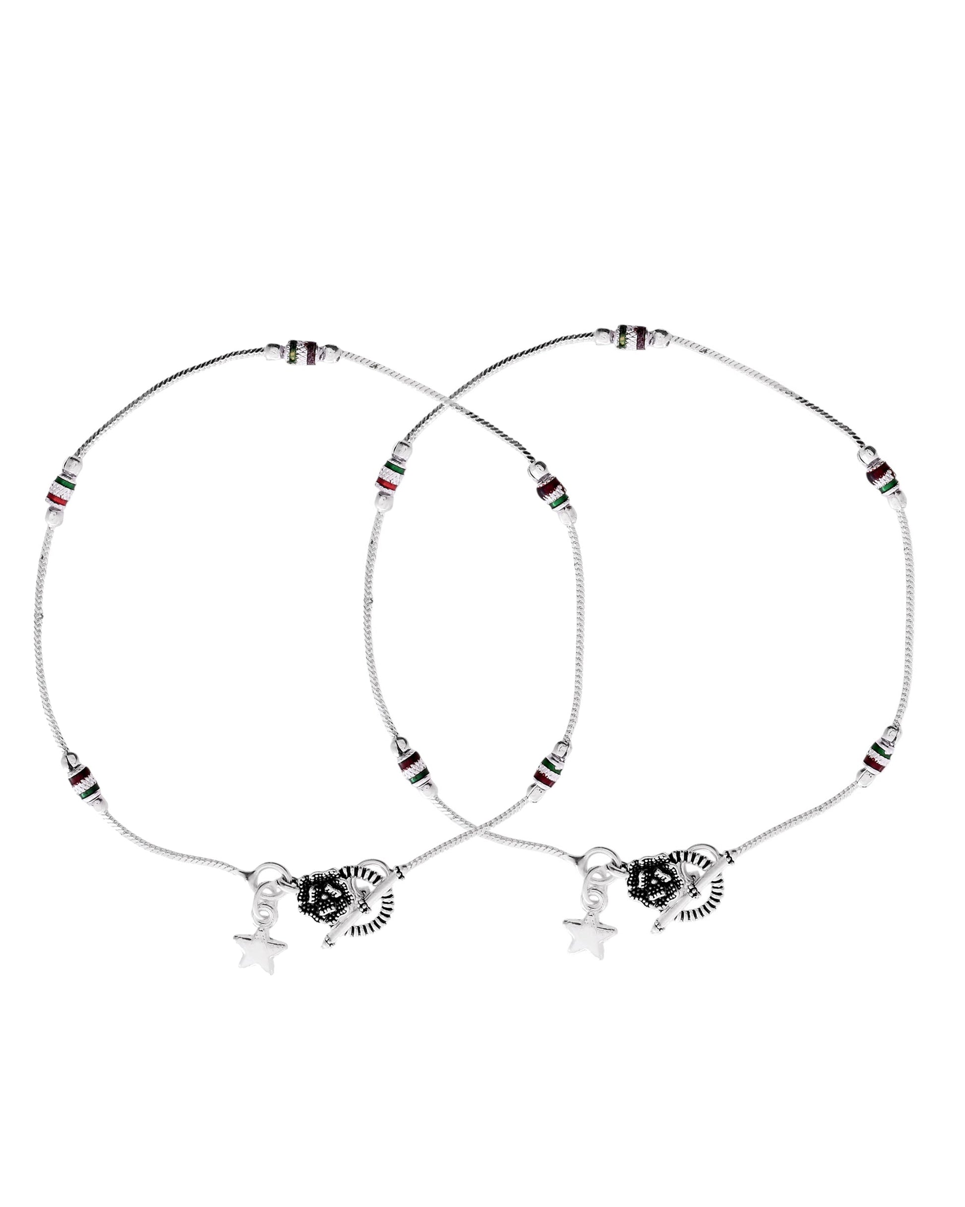 VOJ Set of 2 Silver Plated Elegent Anklet - Swadesiicart