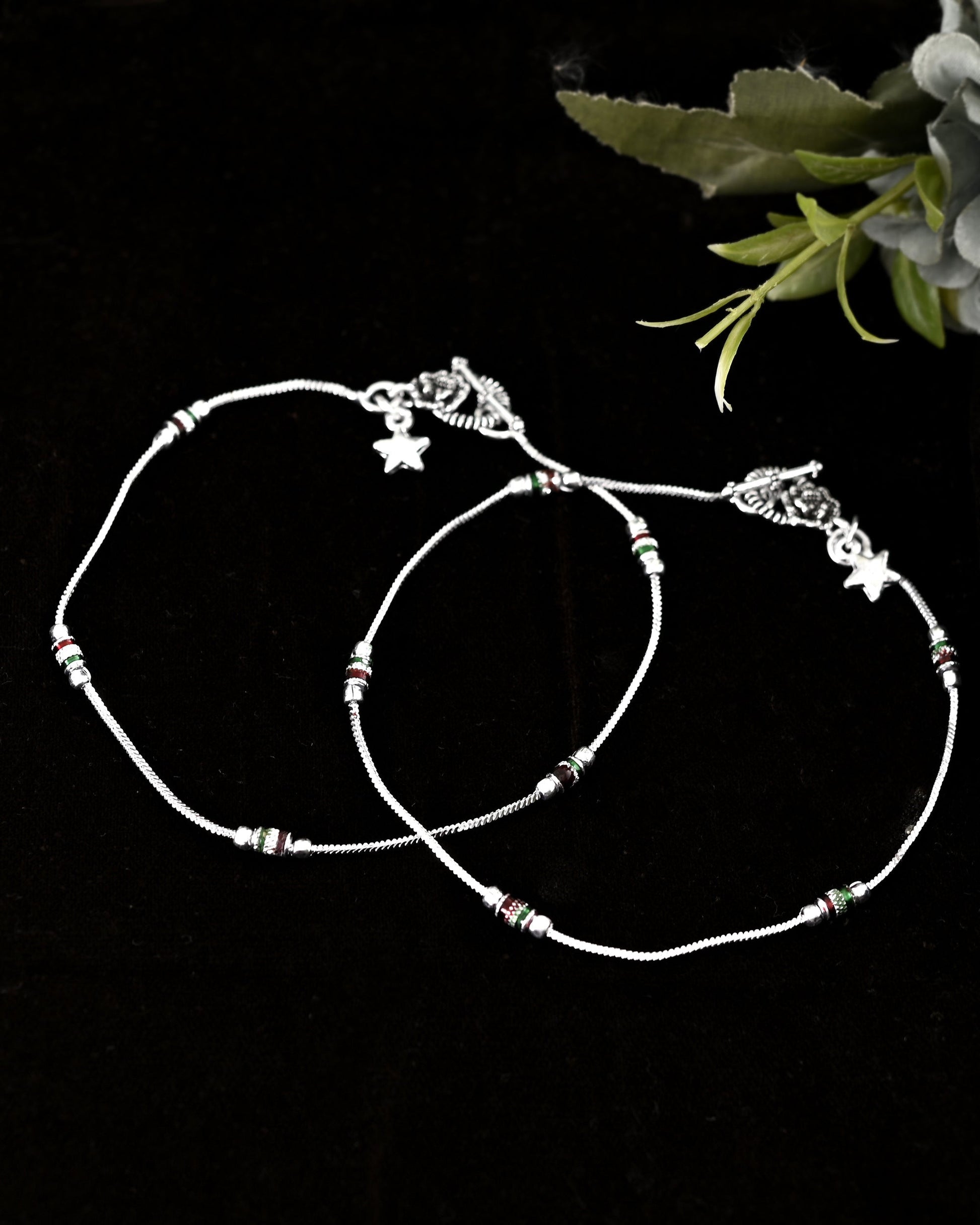 VOJ Set of 2 Silver Plated Elegent Anklet - Swadesiicart
