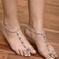VOJ Set of 2 Silver Toned Meenakari Anklet With Toe Ring - Swadesiicart