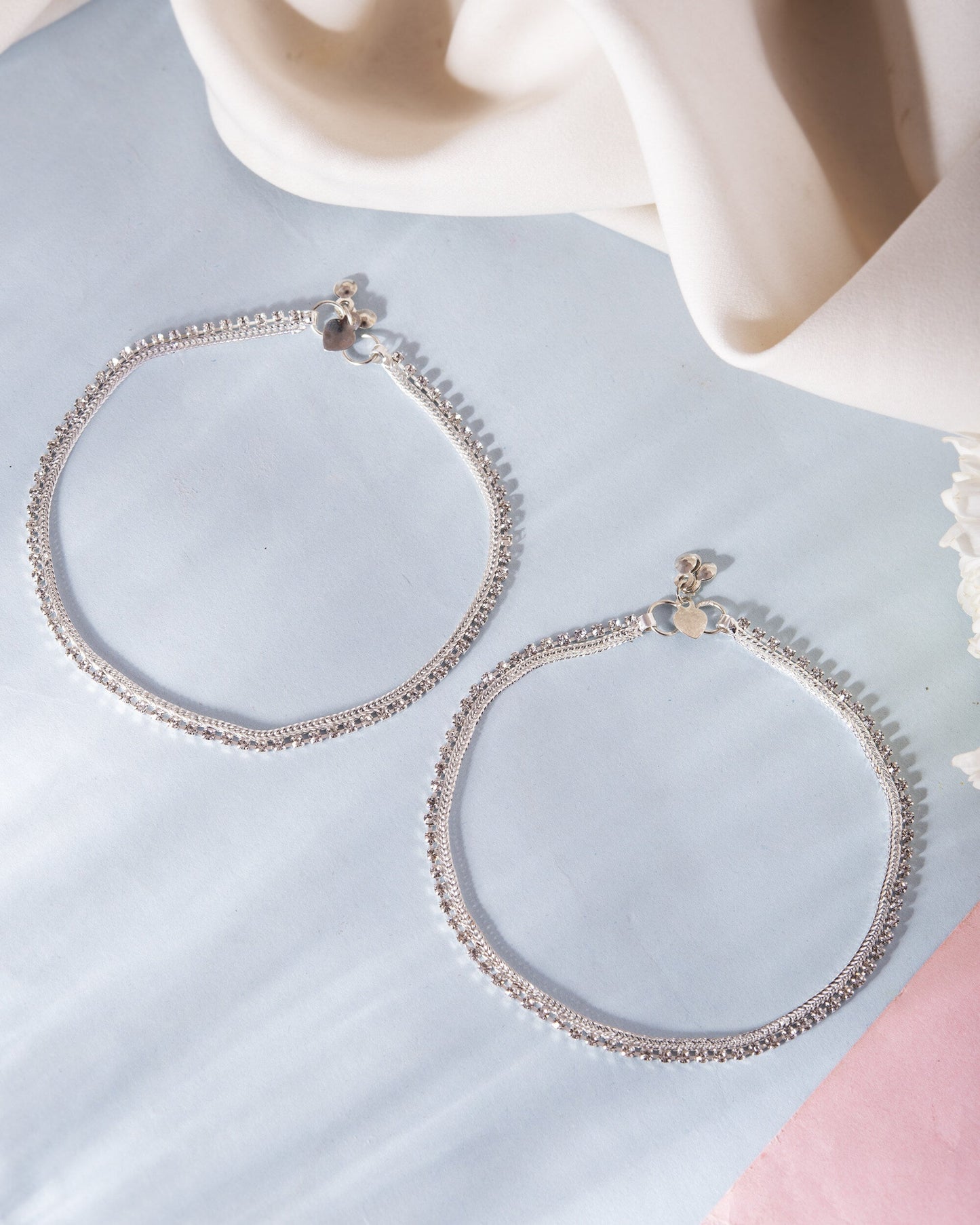 VOJ Silver Plated Stone Studded Stylish Elegent Anklet - Swadesiicart