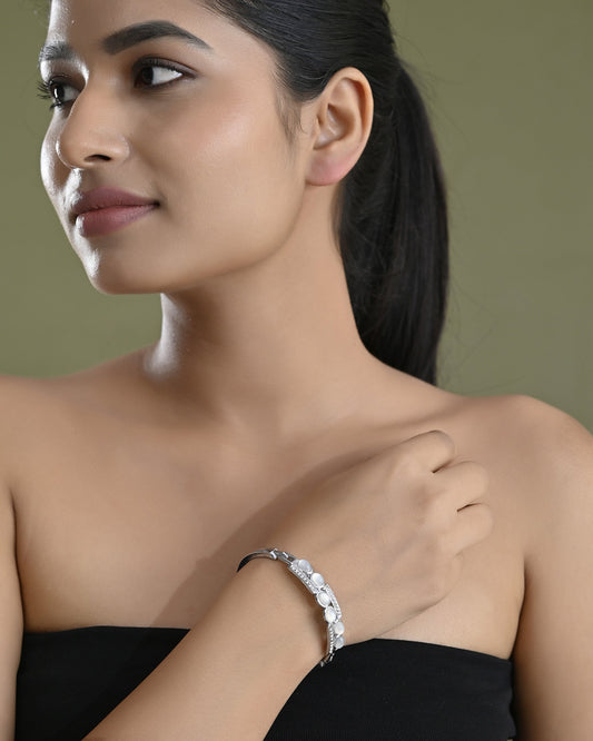 VOJ Silver Plated Stone Studded Kada Bracelet - Swadesiicart