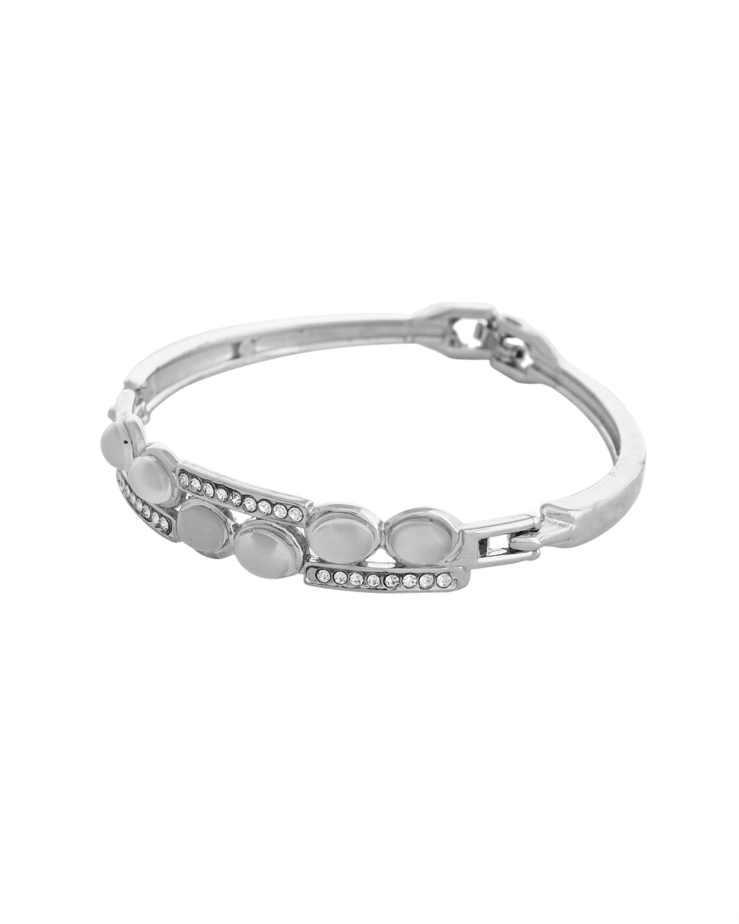 VOJ Silver Plated Stone Studded Kada Bracelet - Swadesiicart