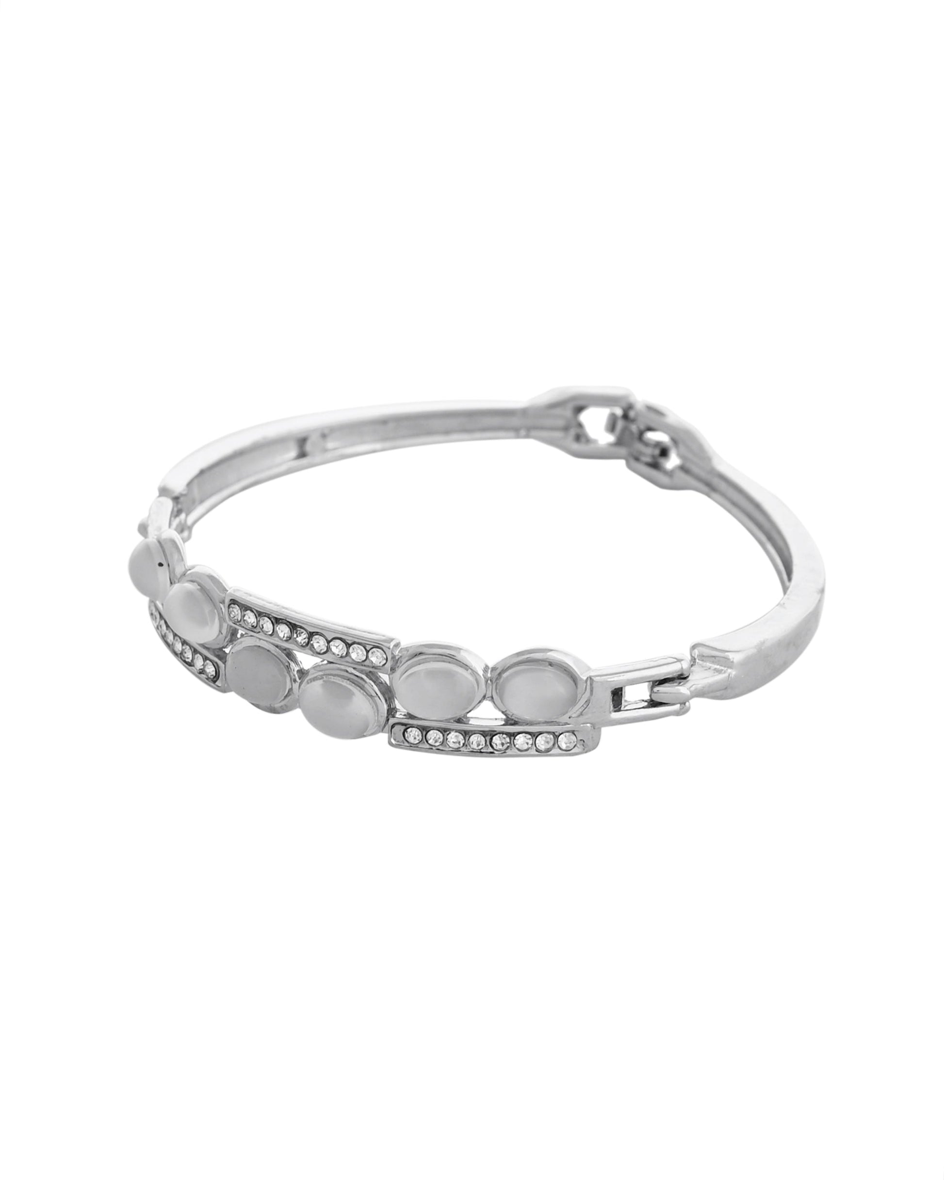 VOJ Silver Plated Stone Studded Kada Bracelet - Swadesiicart