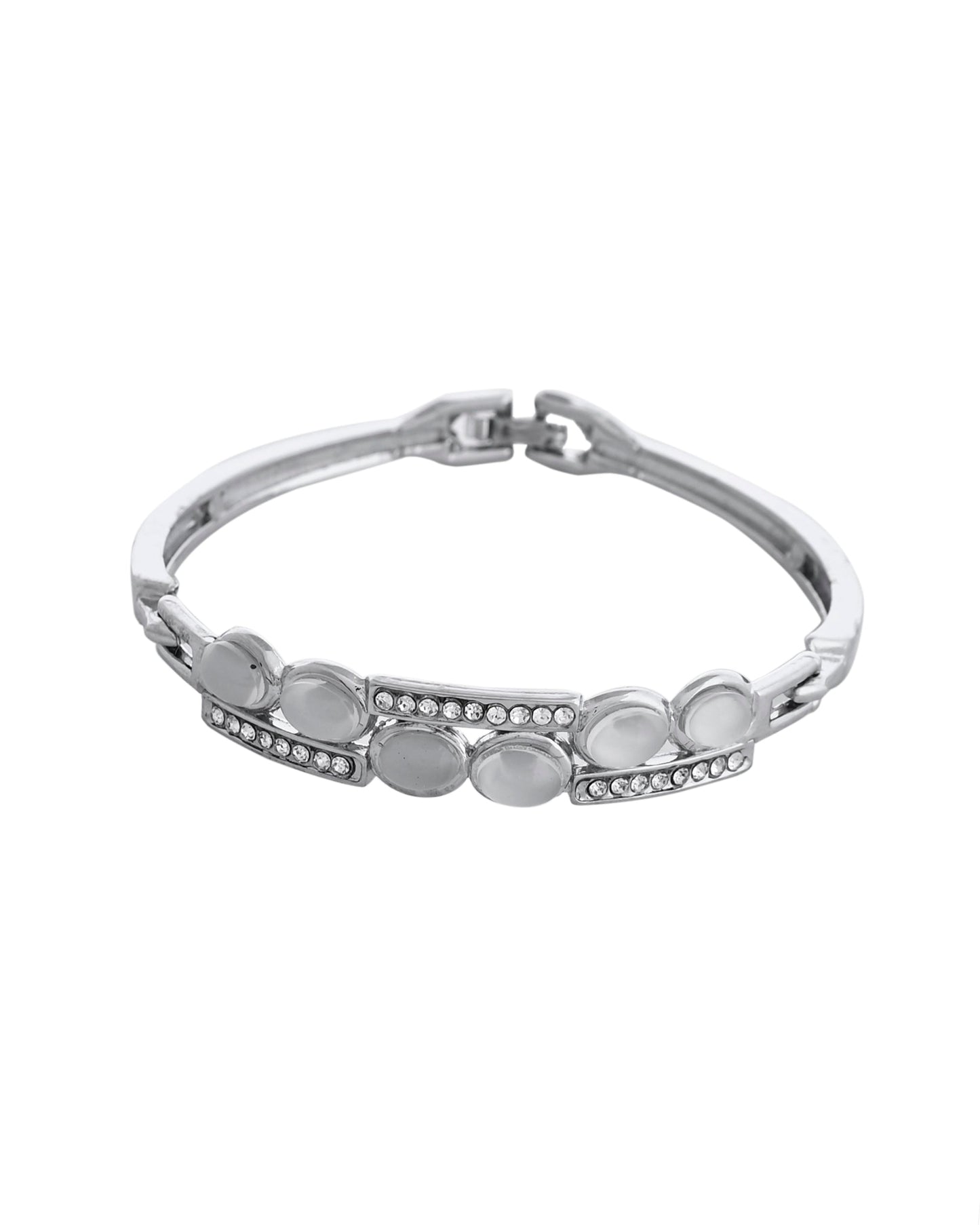 VOJ Silver Plated Stone Studded Kada Bracelet - Swadesiicart