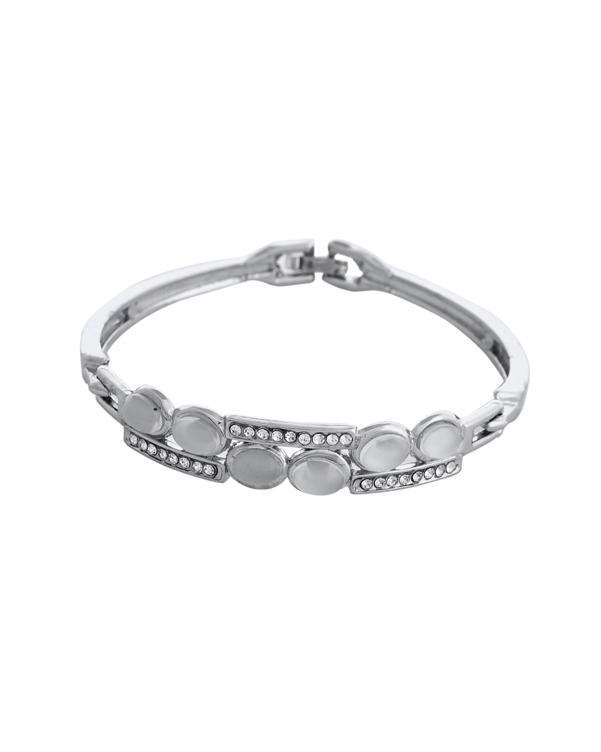 VOJ Silver Plated Stone Studded Kada Bracelet - Swadesiicart