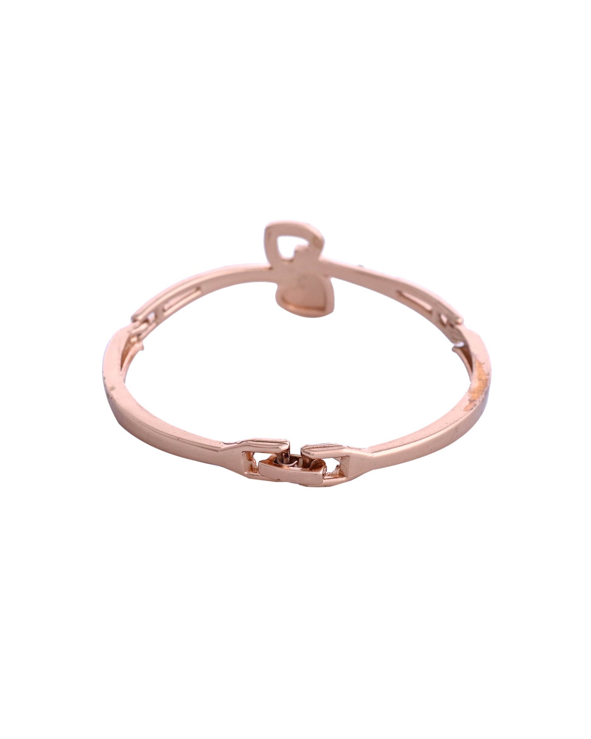 VOJ Gold-Polished Heart Shaped Stone Studded Kada Bracelet - Swadesiicart