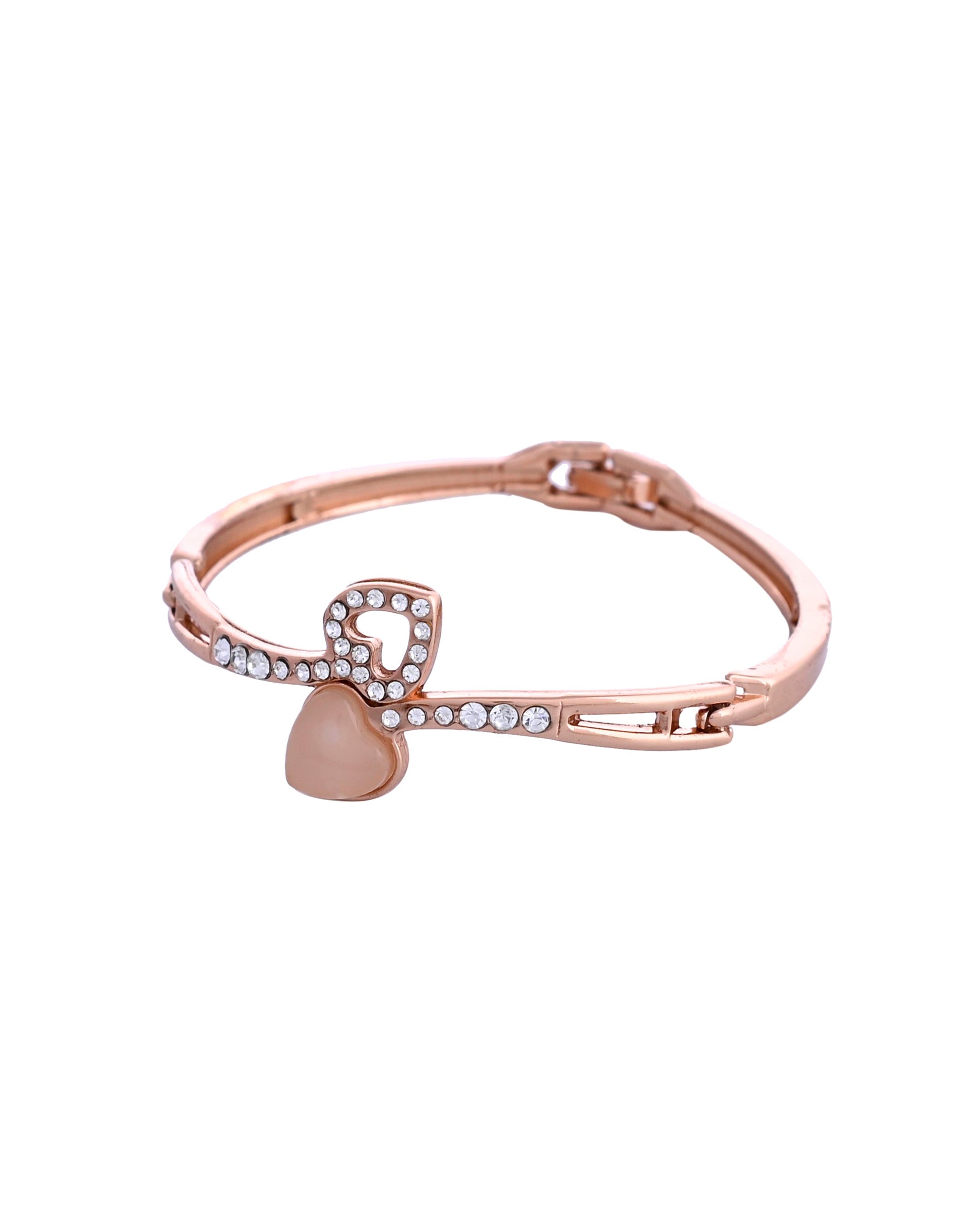 VOJ Gold-Polished Heart Shaped Stone Studded Kada Bracelet - Swadesiicart