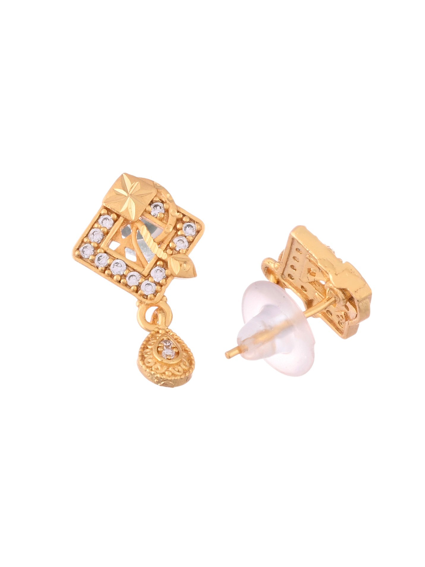 VOJ Gold-Polished AD Stone Studded Geometrical Design Chain Set | Swadesiicart