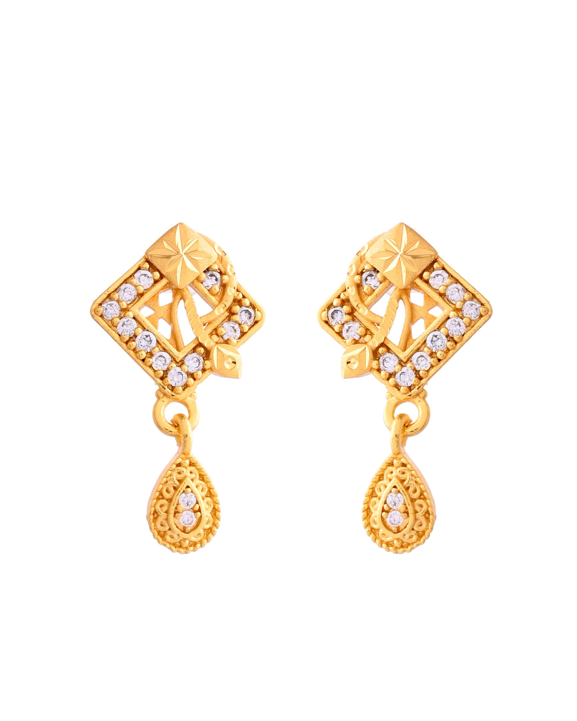 VOJ Gold-Polished AD Stone Studded Geometrical Design Chain Set | Swadesiicart