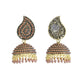 VOJ Gold Toned Stone Studded Done Shaped Jhumka Earrings - Swadesiicart