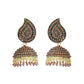 VOJ Gold Toned Stone Studded Done Shaped Jhumka Earrings - Swadesiicart