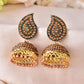 VOJ Gold Toned Stone Studded Done Shaped Jhumka Earrings - Swadesiicart
