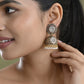 VOJ Gold Toned Stone Studded Done Shaped With Pearl Jhumka Earrings - Swadesiicart