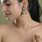 VOJ Gold Toned Stone Studded Done Shaped With Pearl Jhumka Earrings - Swadesiicart