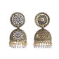 VOJ Gold Toned Stone Studded Done Shaped With Pearl Jhumka Earrings - Swadesiicart