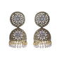 VOJ Gold Toned Stone Studded Done Shaped With Pearl Jhumka Earrings - Swadesiicart