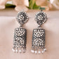 VOJ Silver Toned Stone Studded Jhumka Earrings - Swadesiicart