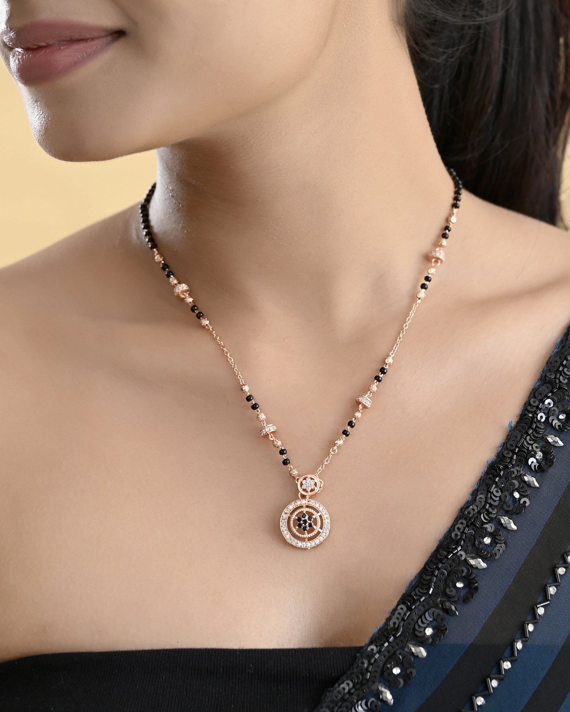 VOJ Rose Gold-Polished Stone Studded Circular Mangalsutra - Swadesiicart