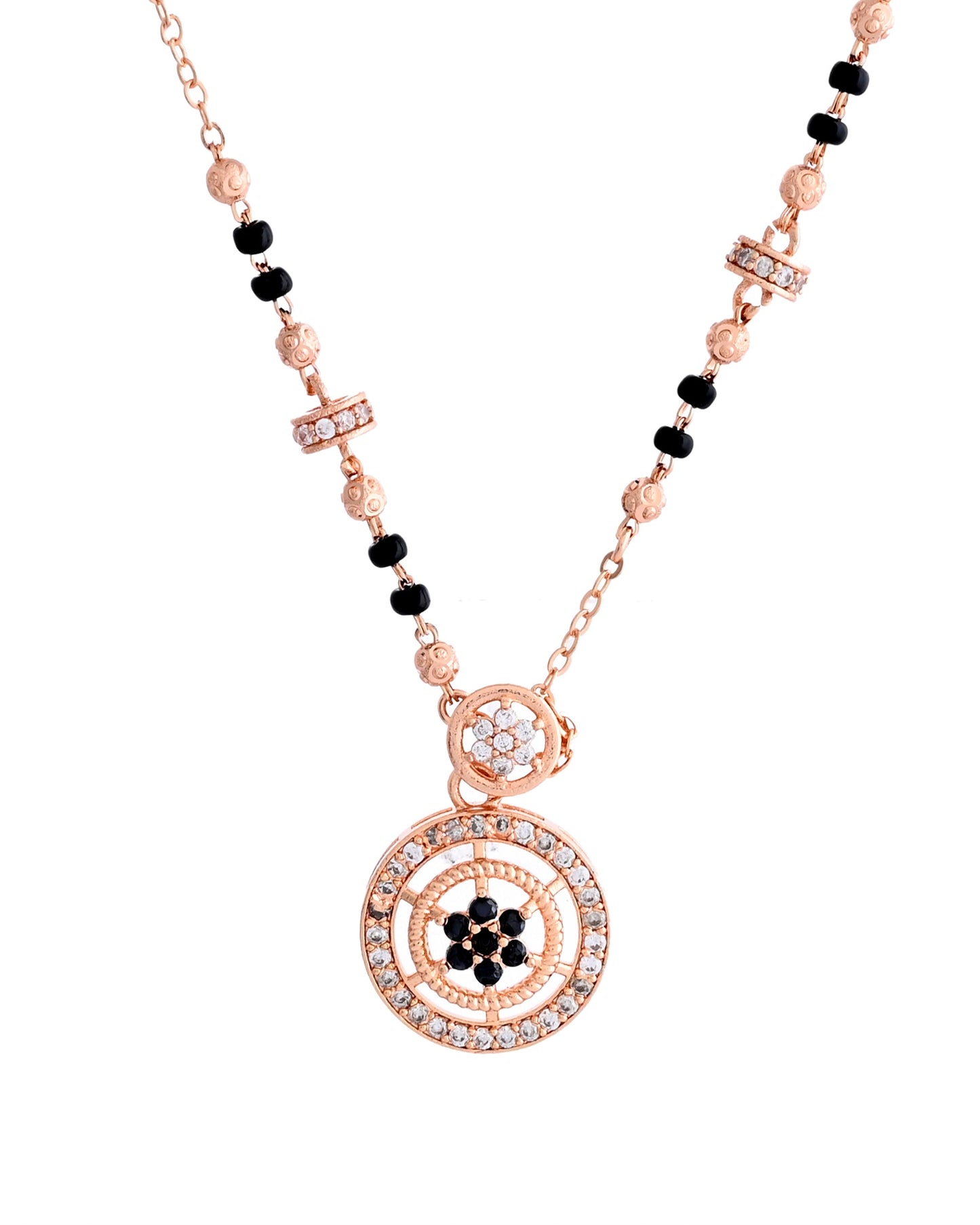 VOJ Rose Gold-Polished Stone Studded Circular Mangalsutra - Swadesiicart