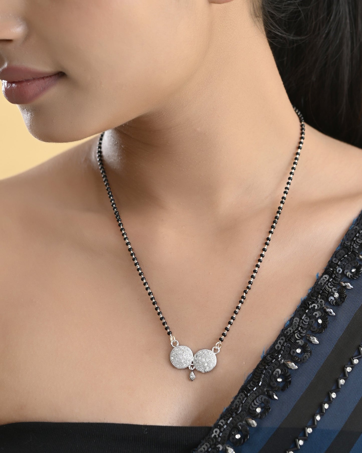 VOJ Silver Plated Stone Studded Elegent Mangalsutra - Swadesiicart