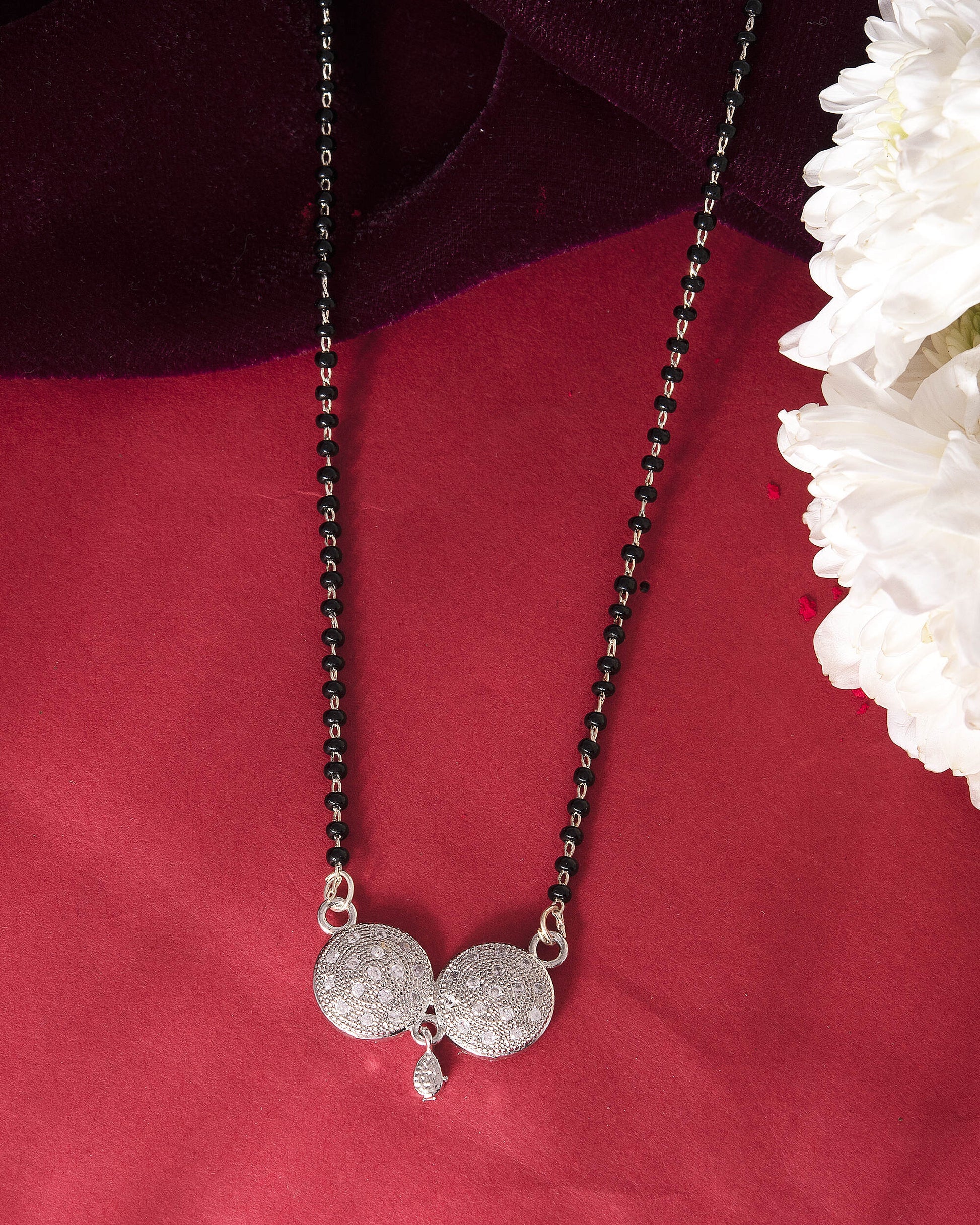 VOJ Silver Plated Stone Studded Elegent Mangalsutra - Swadesiicart