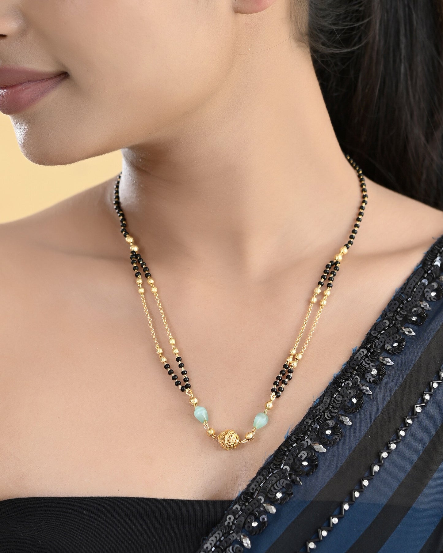 VOJ Gold-Polished Beads Studded MangalSutra - Swadesiicart