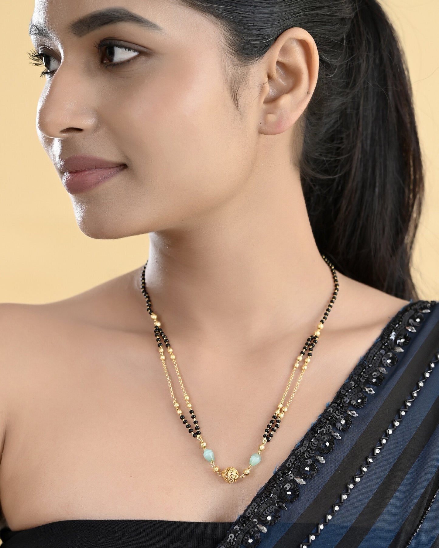 VOJ Gold-Polished Beads Studded MangalSutra - Swadesiicart