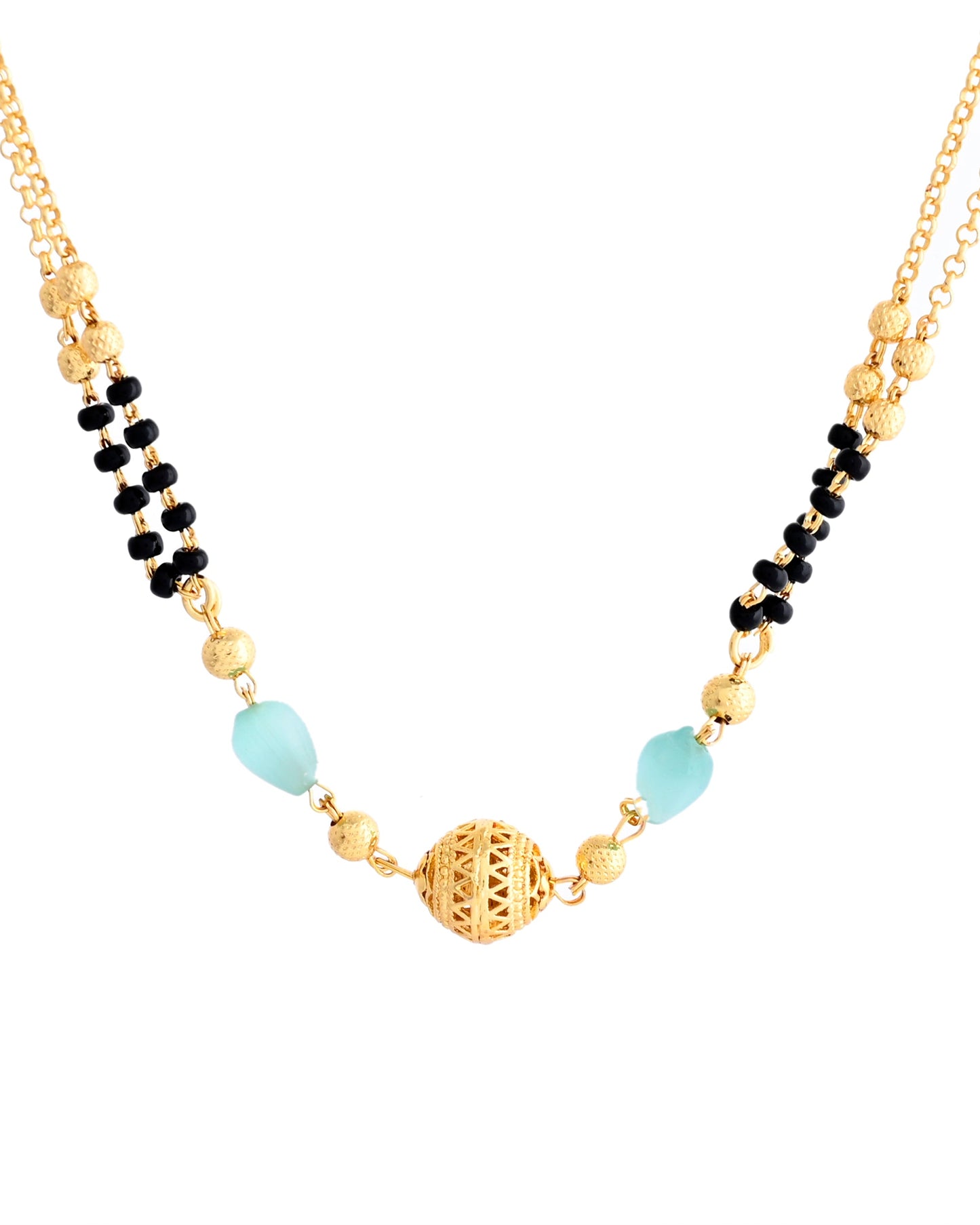 VOJ Gold-Polished Beads Studded MangalSutra - Swadesiicart