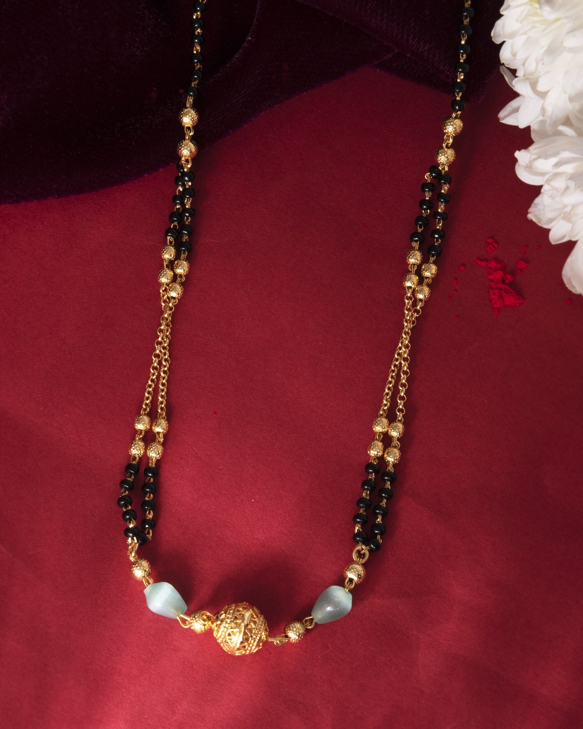VOJ Gold-Polished Beads Studded MangalSutra - Swadesiicart
