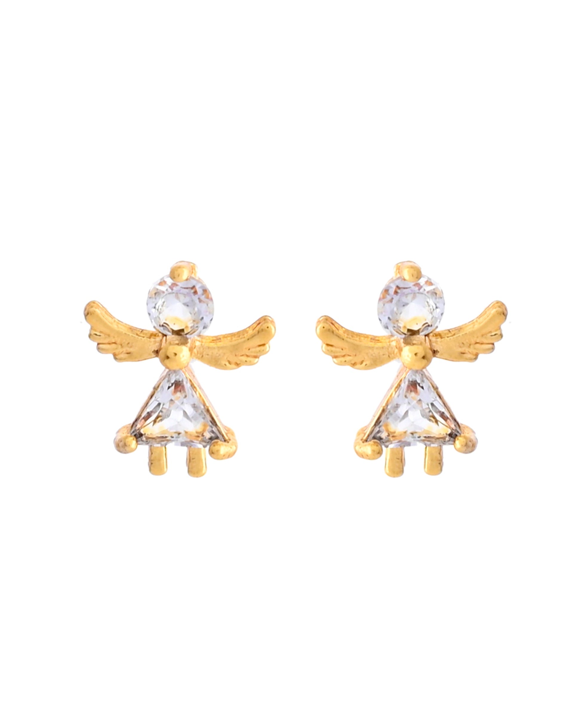 VOJ Gold-Polished Doll Shapped Stone Studded Mangalsutra With Earrings Set - Swadesiicart