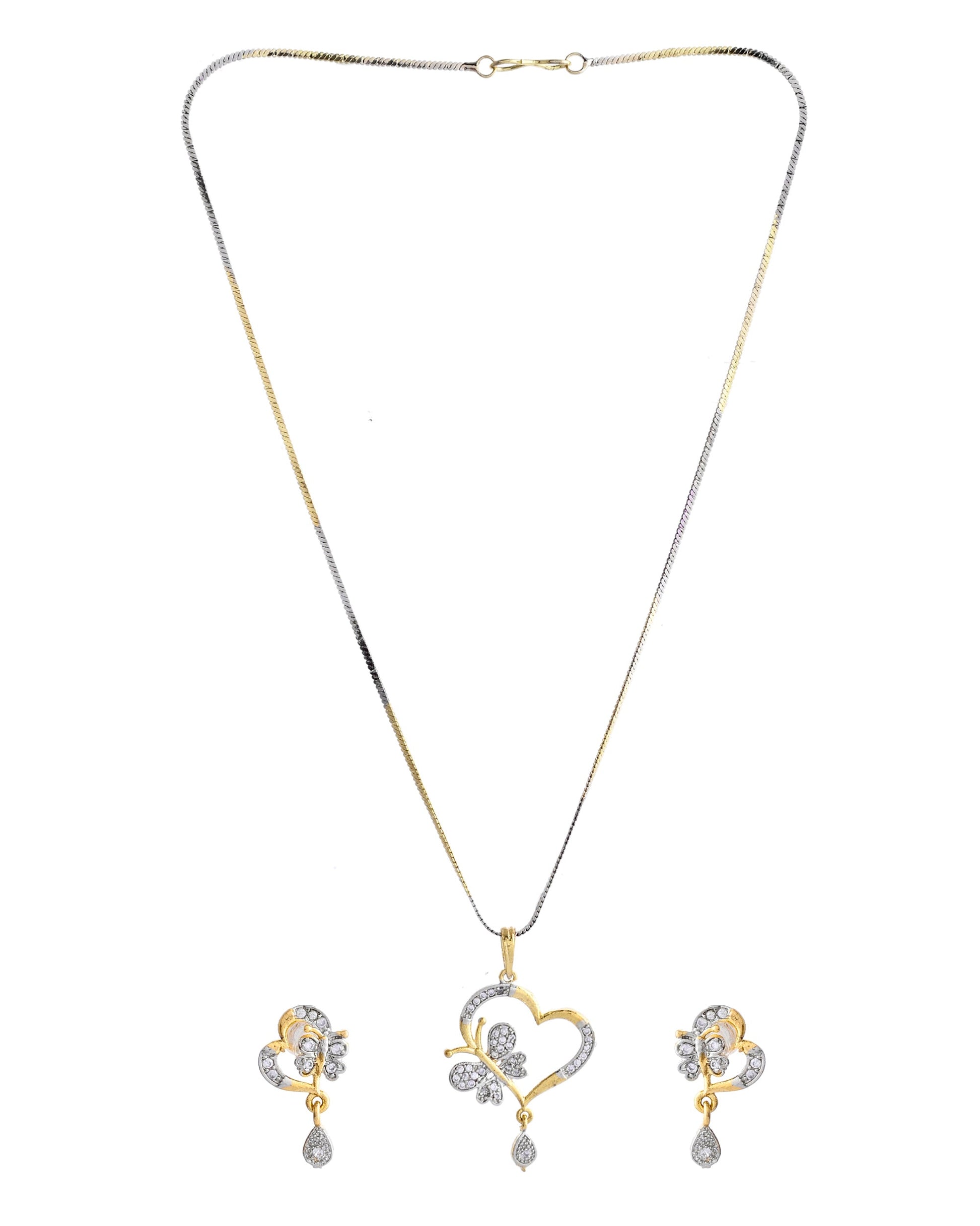 VOJ Dual Tone AD Stone Studded Butterfly Shaped Chain Set With Pandent | Swadesiicart