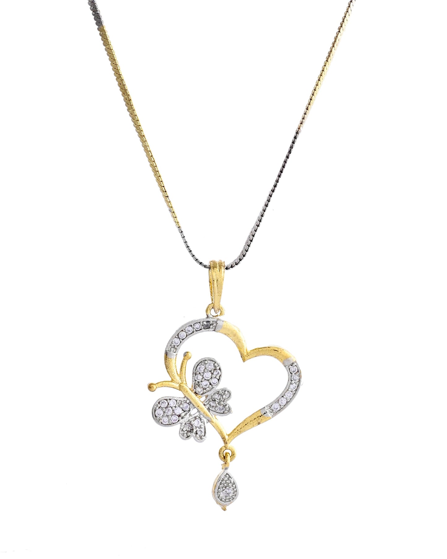 VOJ Dual Tone AD Stone Studded Butterfly Shaped Chain Set With Pandent | Swadesiicart