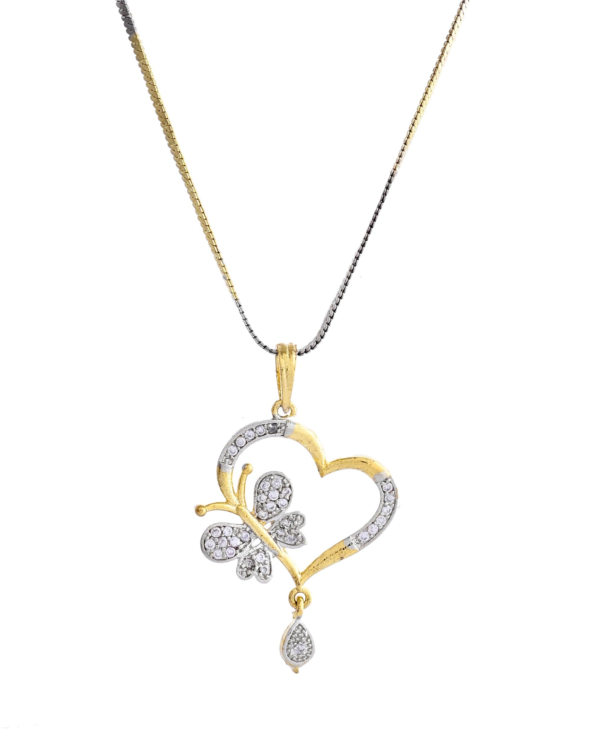 VOJ Dual Tone AD Stone Studded Butterfly Shaped Chain Set With Pandent | Swadesiicart