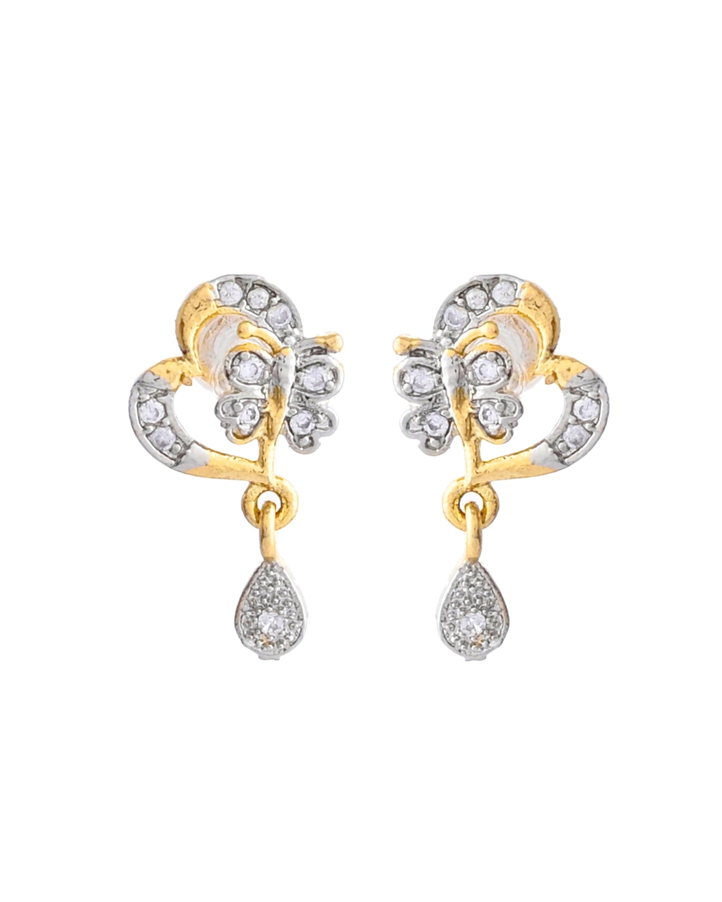 VOJ Dual Tone AD Stone Studded Butterfly Shaped Chain Set With Pandent | Swadesiicart