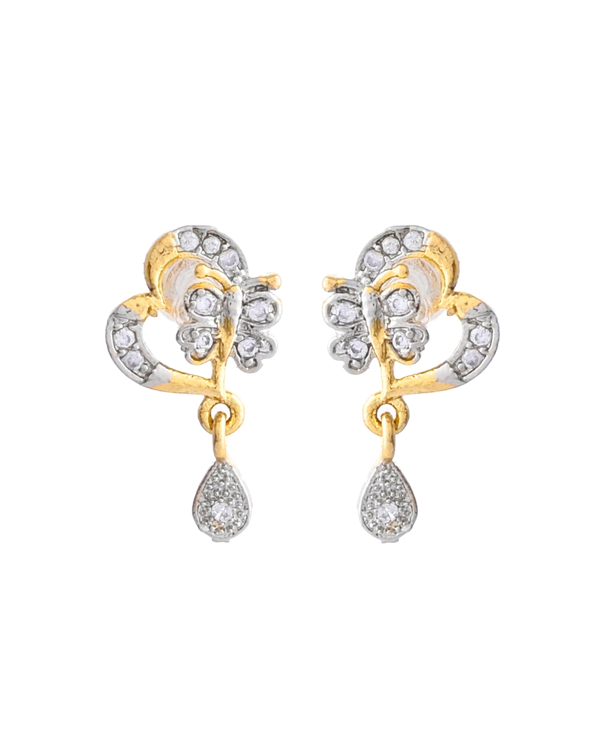 VOJ Dual Tone AD Stone Studded Butterfly Shaped Chain Set With Pandent | Swadesiicart