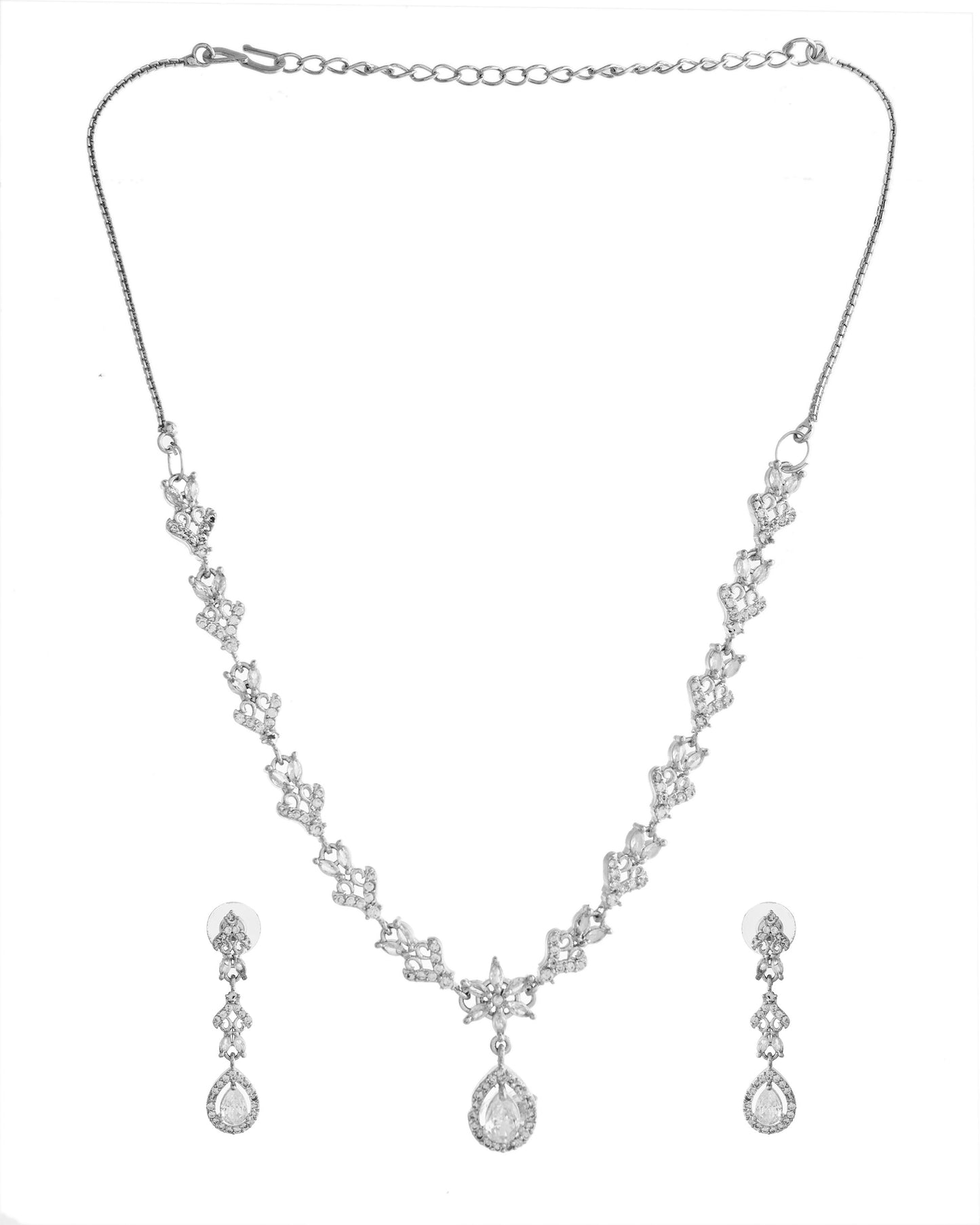 VOJ Silver Plated Elegent Designer AD Jewellery Set - Swadesiicart