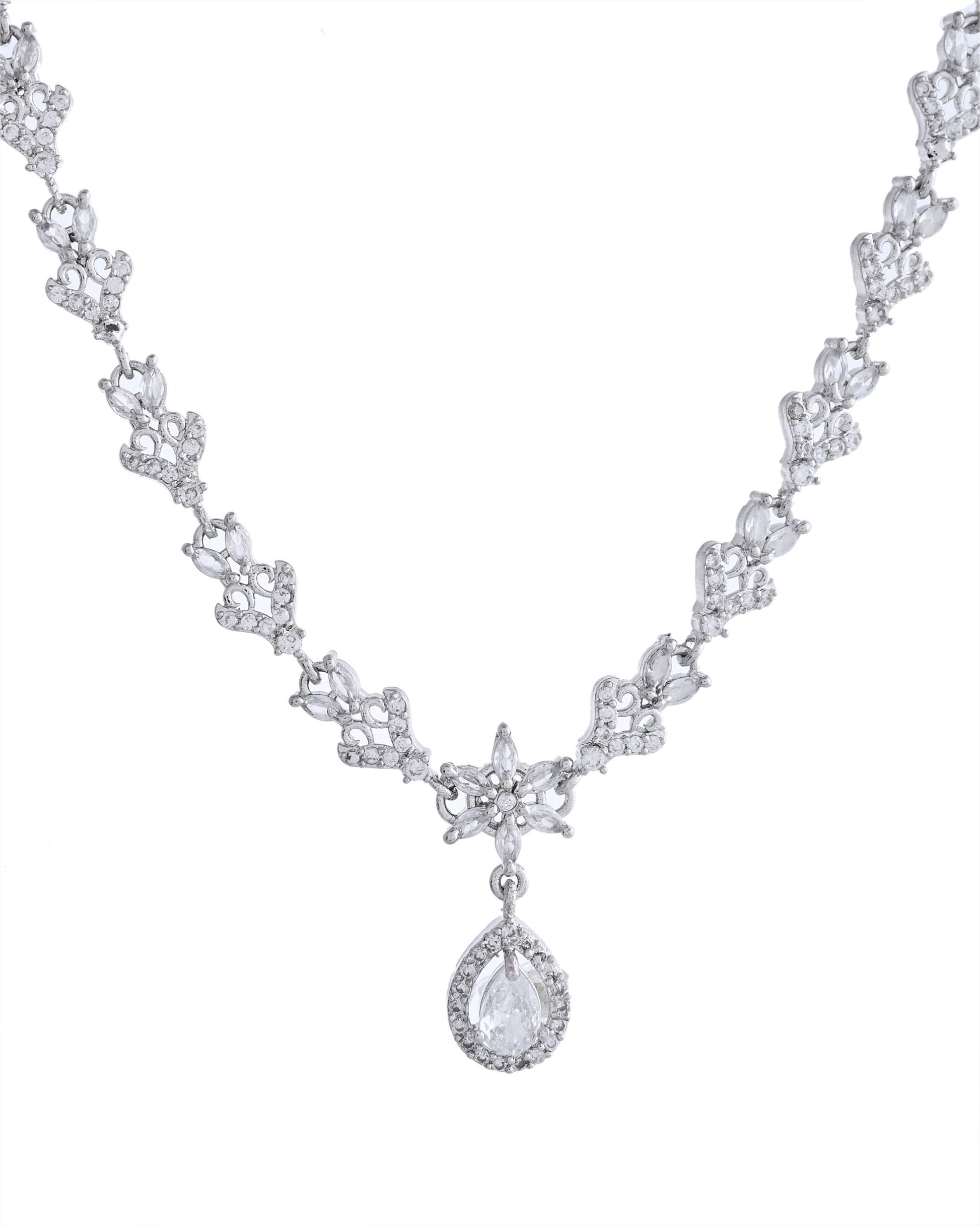 VOJ Silver Plated Elegent Designer AD Jewellery Set - Swadesiicart