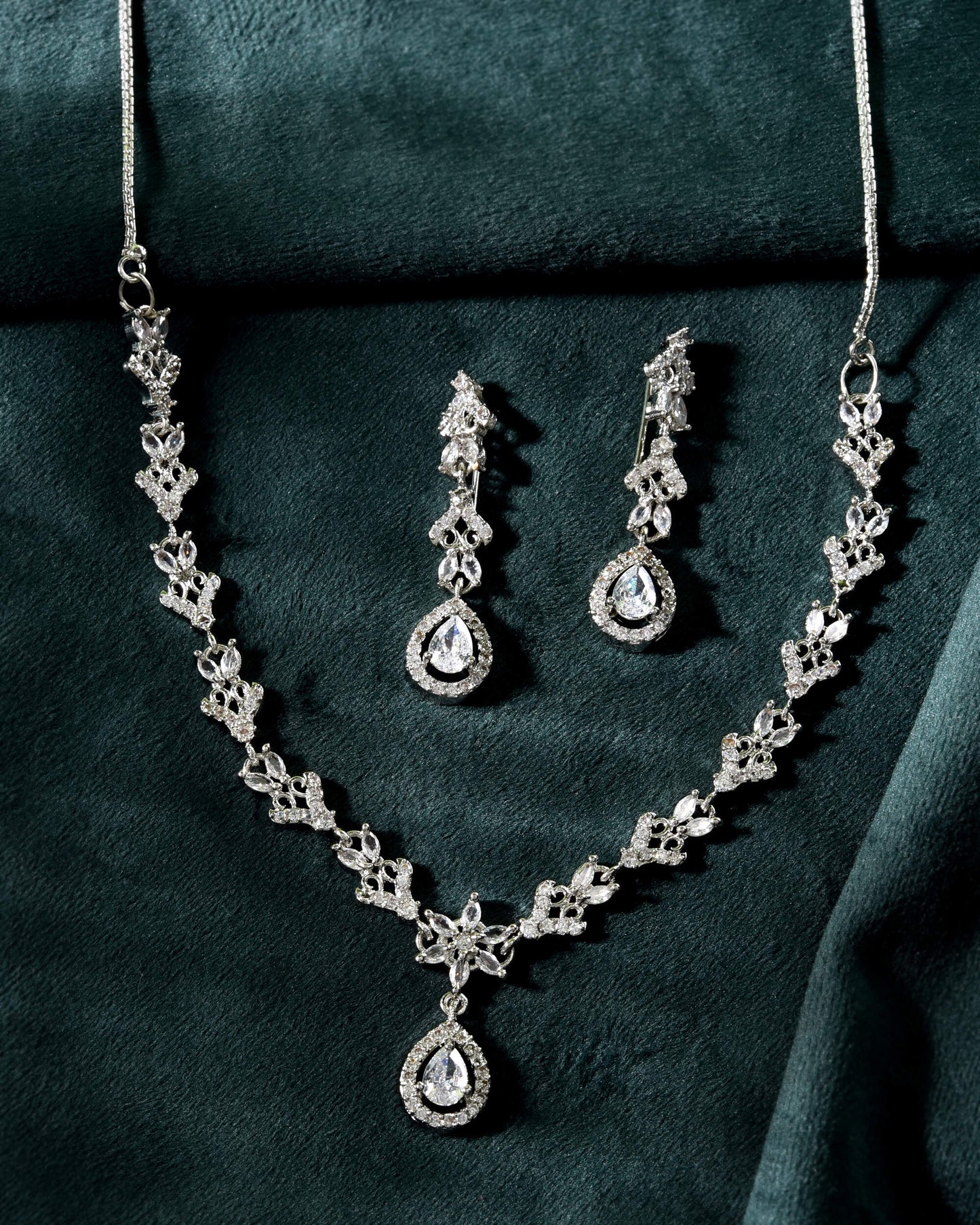 VOJ Silver Plated Elegent Designer AD Jewellery Set - Swadesiicart