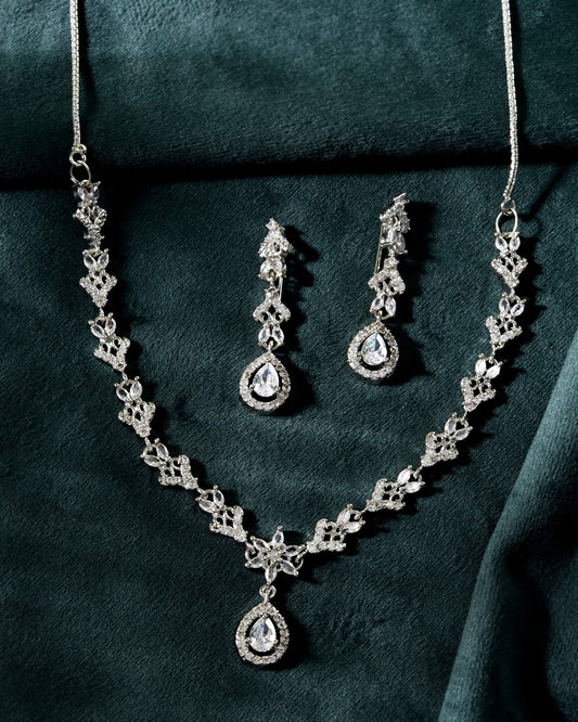 VOJ Silver Plated Elegent Designer AD Jewellery Set - Swadesiicart
